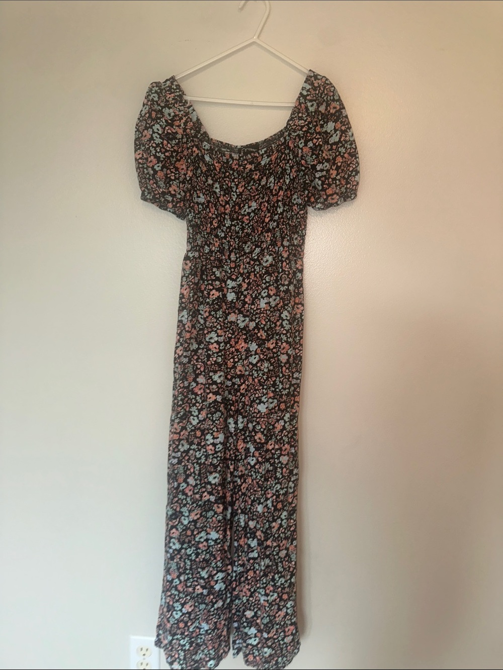 art class Black Maxi Dress with Pink and Light Blue Floral Print